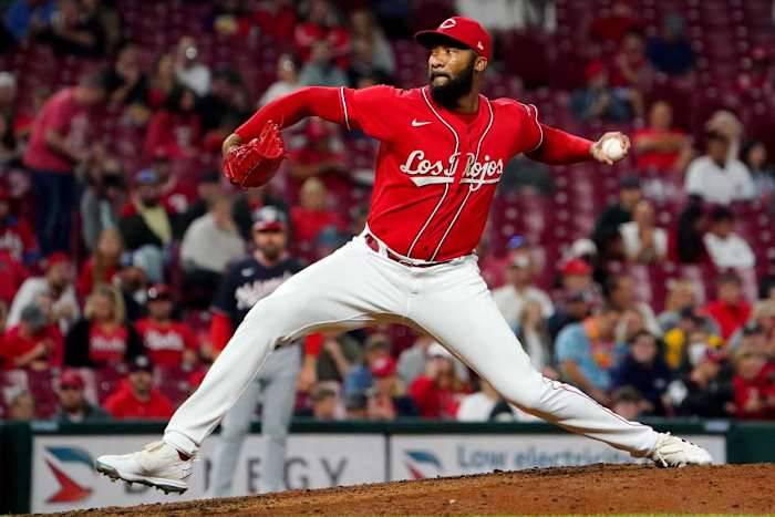May 26, 2021; St. Petersburg, Florida, USA; Kansas City Royals starting pitcher Mike Minor (23) throws a pitch in the first inning agains the Tampa Bay Rays at Tropicana Field. Mandatory Credit: Nathan Ray Seebeck-USA TODAY Sports